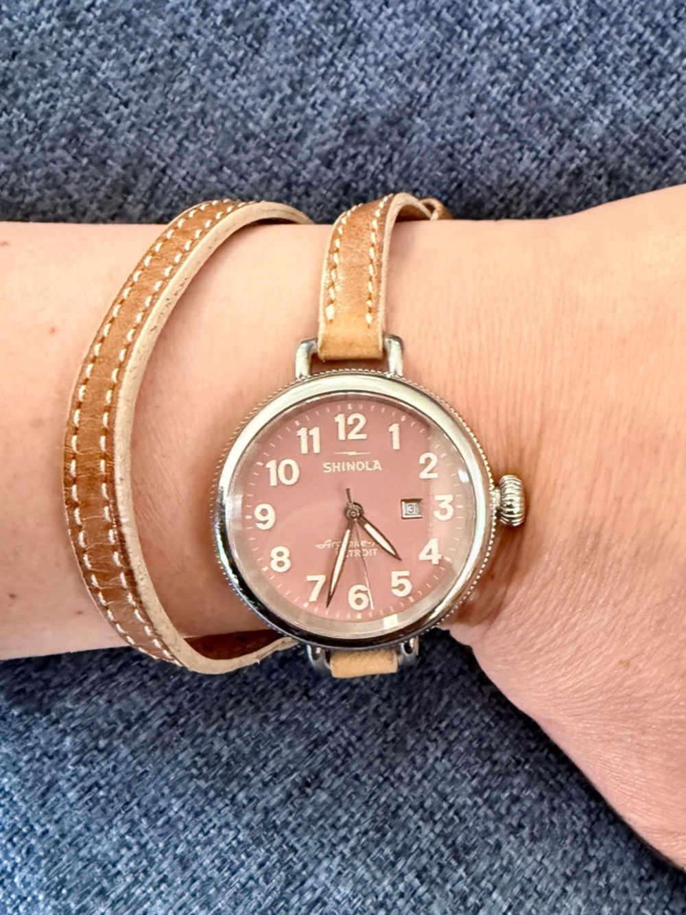 Shinola The Birdy Double Wrap Leather Strap Watch 34mm